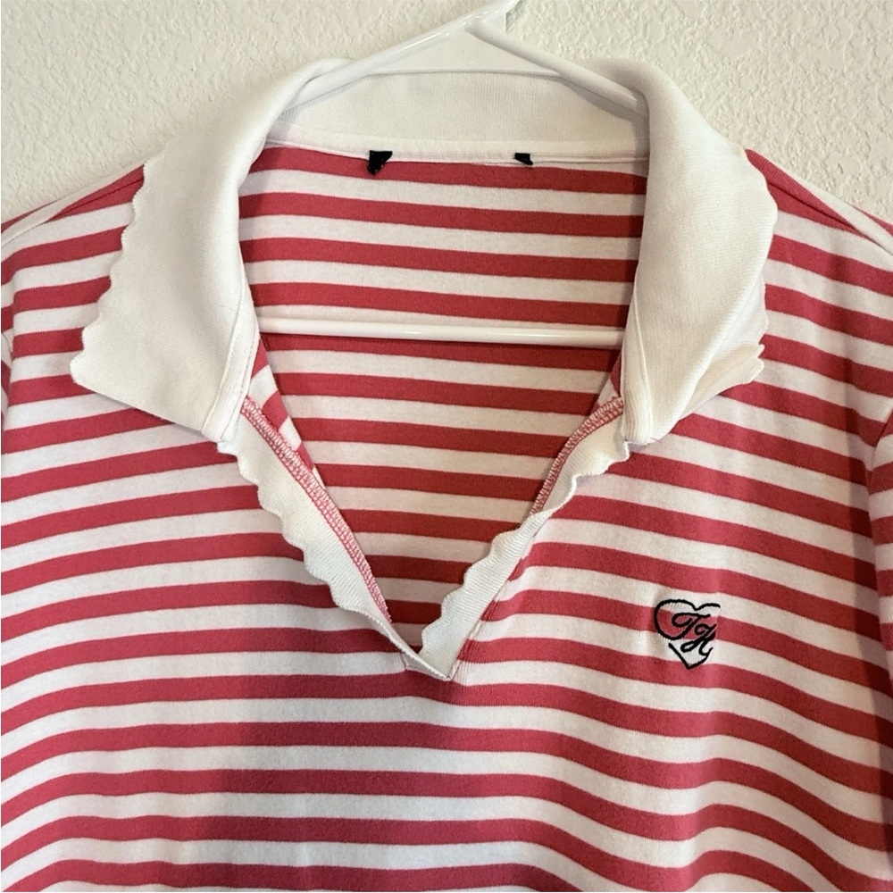 🆕 Tommy Hilfiger XL Striped Polo Dress - Pink White Scallop Collar 🆕 NWOT - Picture 3 of 16